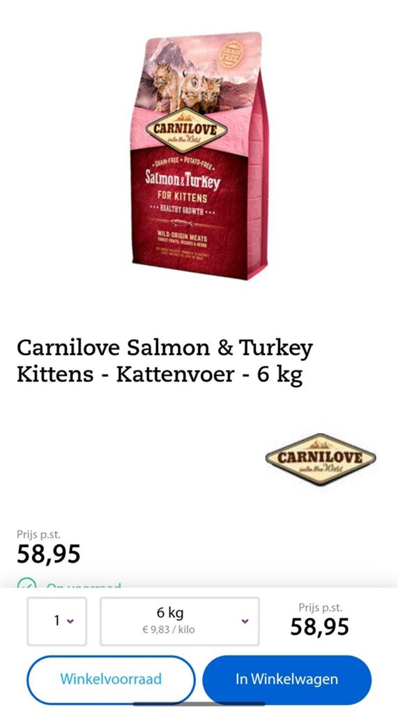 Carnilove Zalm & Kalkoen kitten kattenvoer 6g, Dieren en Toebehoren, Dierenvoeding, Ophalen, Kat