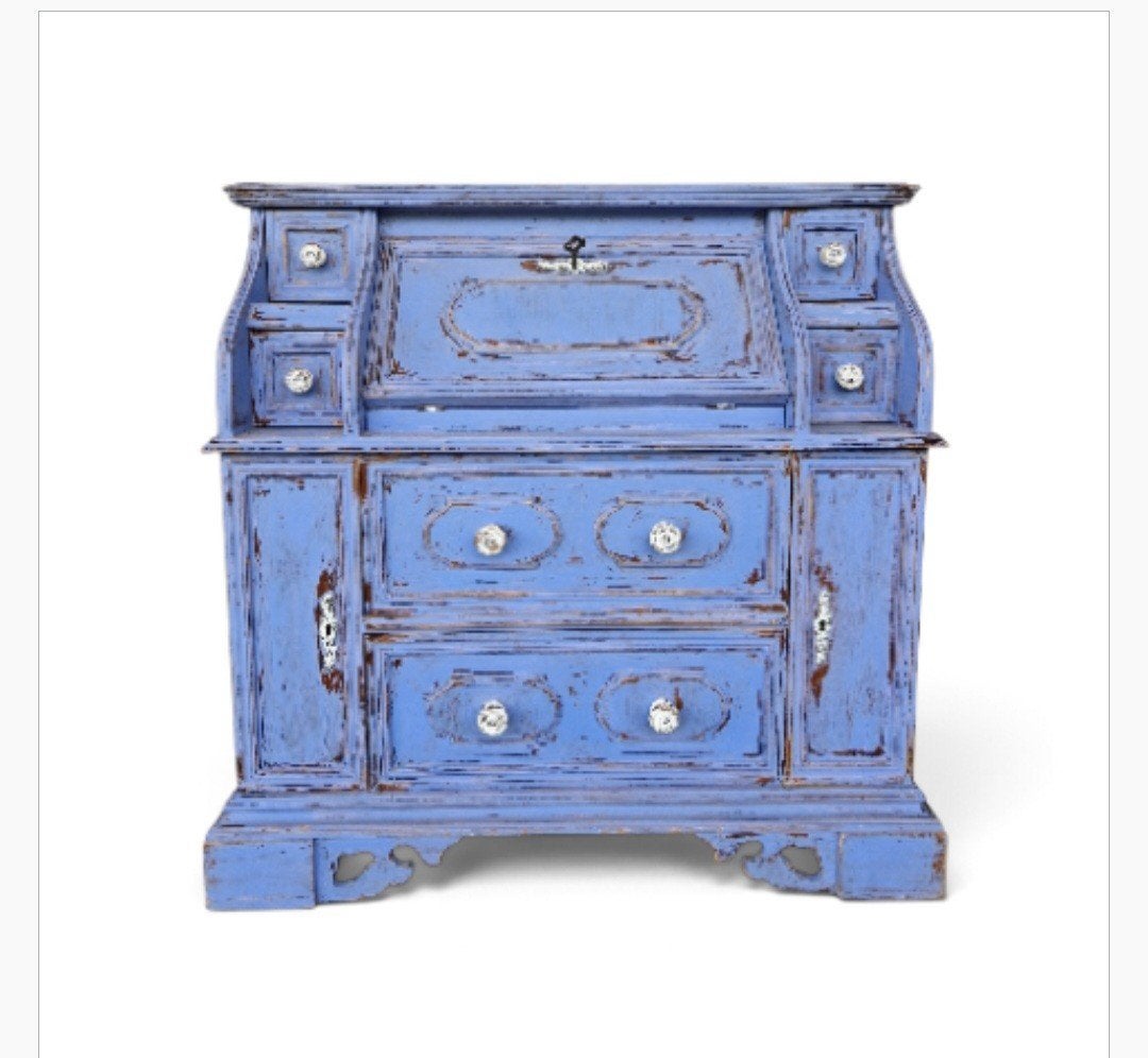 Antieke secretaire bureau vakkenkast ibiza stijl kleur blauw, Kolibrivintagehal@gmail.com, Gebruikt, Aaldertgeertsstraat 43 Olst