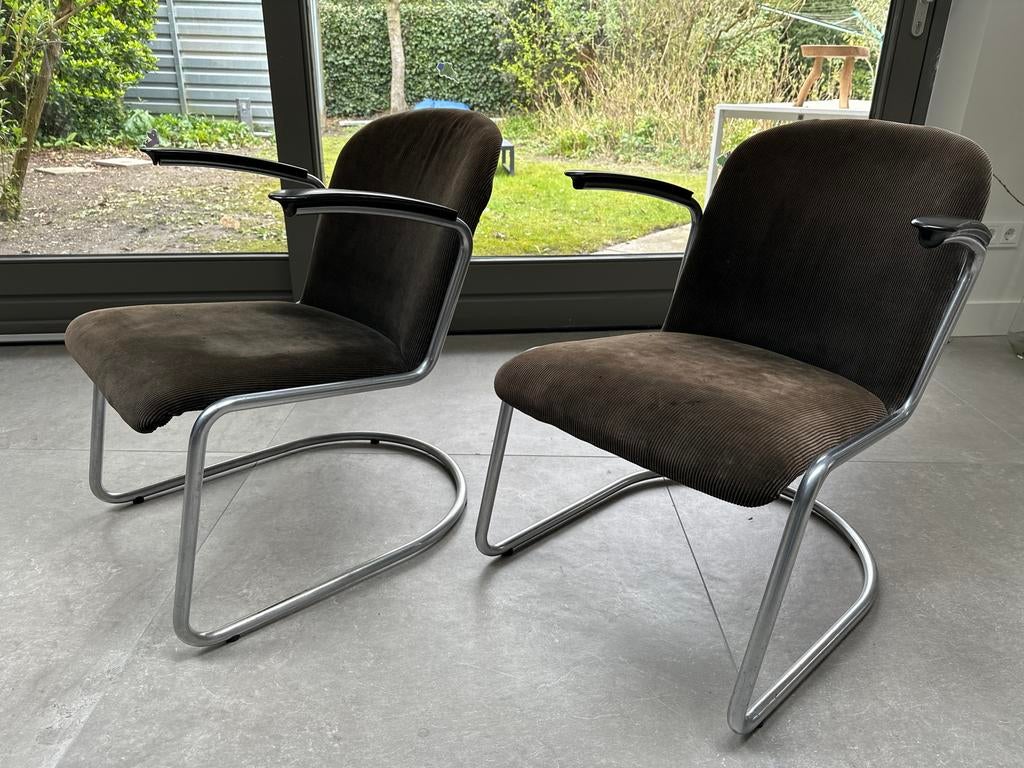 2 originele Gispen 413 fauteuils - Vintage design, Huis en Inrichting, Fauteuils, Ophalen, Gebruikt, 75 tot 100 cm, Metaal