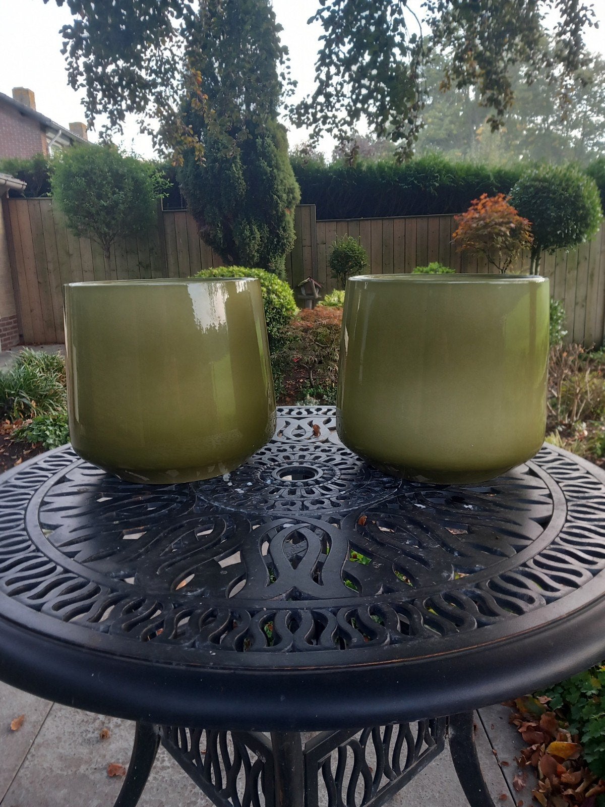 2 Groene Bloempotten Binnen - Zo Goed als Nieuw, Binnen, Zo goed als nieuw, Minder dan 40 cm, Ophalen