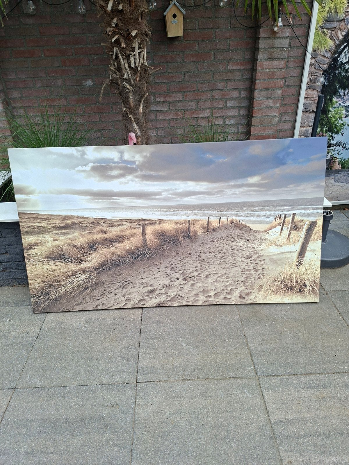 Groot schilderij/canvas van strand en duinen, 50 – 75, Gebruikt, Ophalen of Verzenden, Schilderij