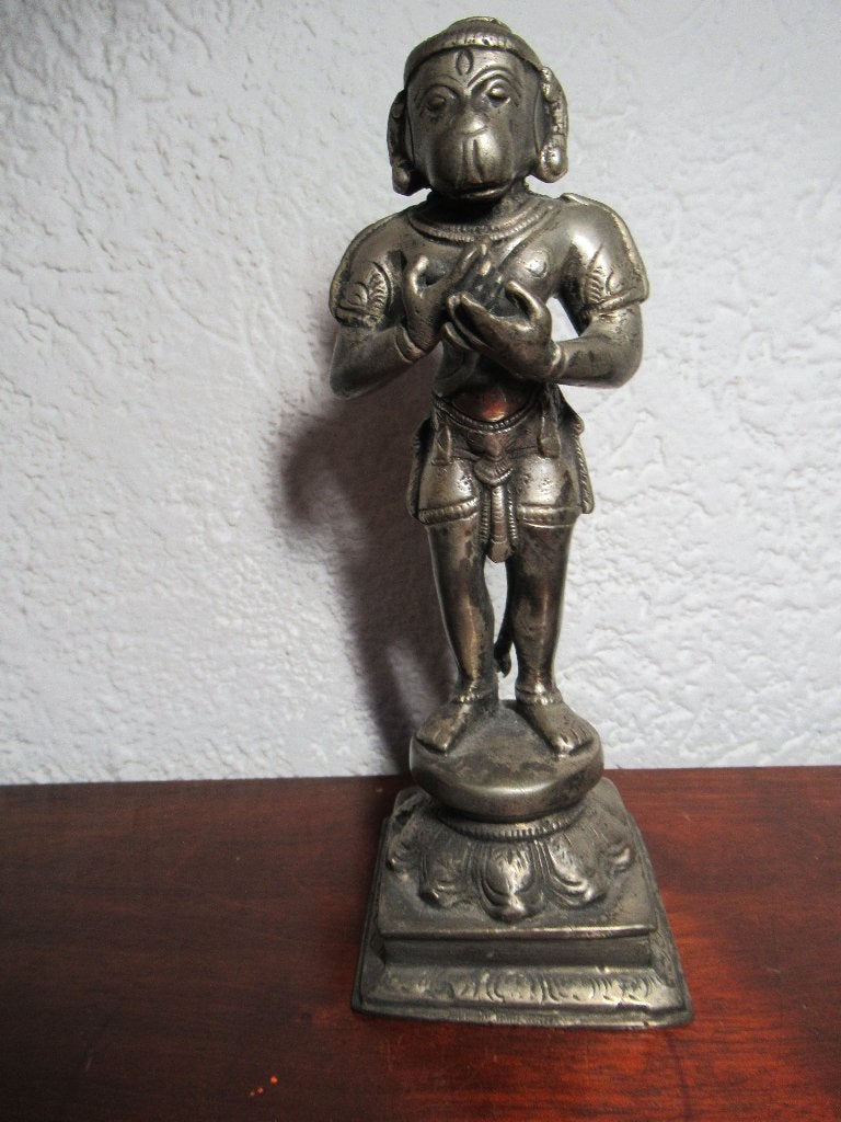 HINDOEÏSTISCHE GOD Apengod Loberon brons antiek 18 cm hoog, Op standaard, Ophalen of Verzenden, 18 cm, Brons