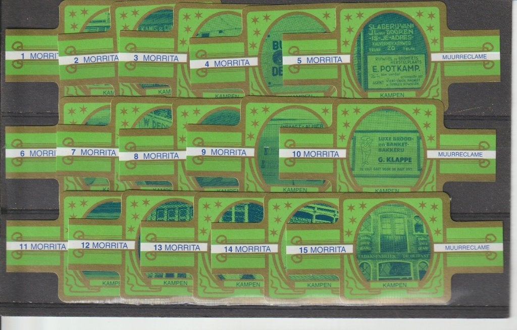 reeks 1929   muurreclame  1-15   sigarenbanden, Verzamelen, Ophalen of Verzenden, Zo goed als nieuw, Sigarenbandjes