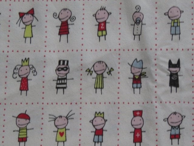 Leuke lap kinderstof wit met poppetjes Busungar K Mannerstål, Wit, Ophalen of Verzenden, Zo goed als nieuw, 30 tot 120 cm