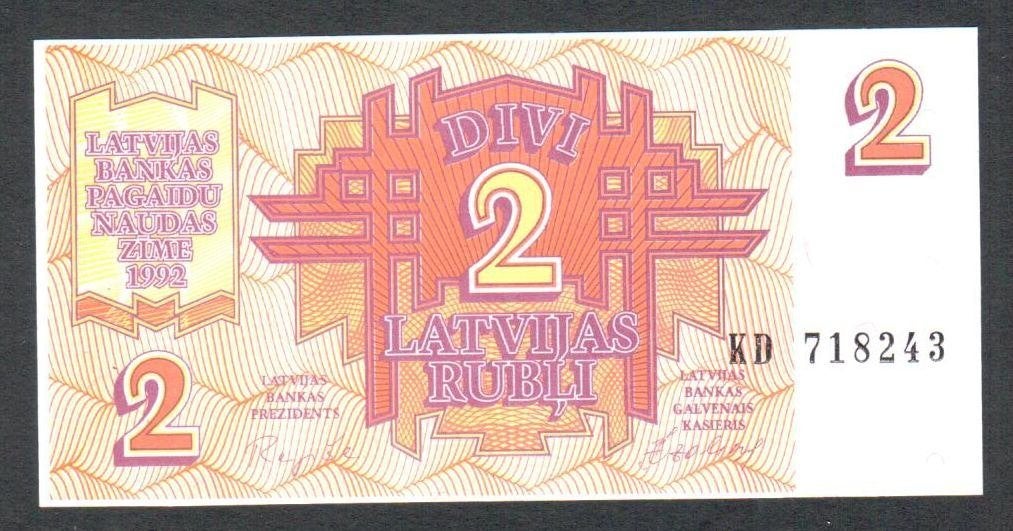 Bankbiljet - Letland - 2 Rubli / Roebel - 1992 - UNC., Postzegels en Munten, Ophalen of Verzenden, Overige landen, Los biljet