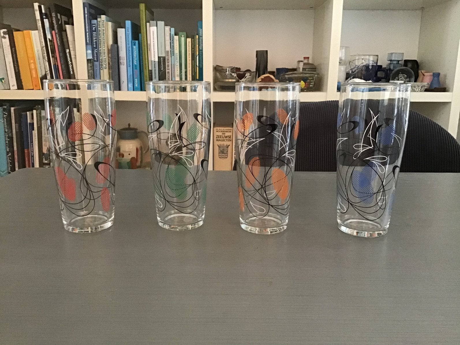 4x Space Age Mid Century Modern longdrinkglazen; samen €15, Antiek en Kunst, Ophalen of Verzenden