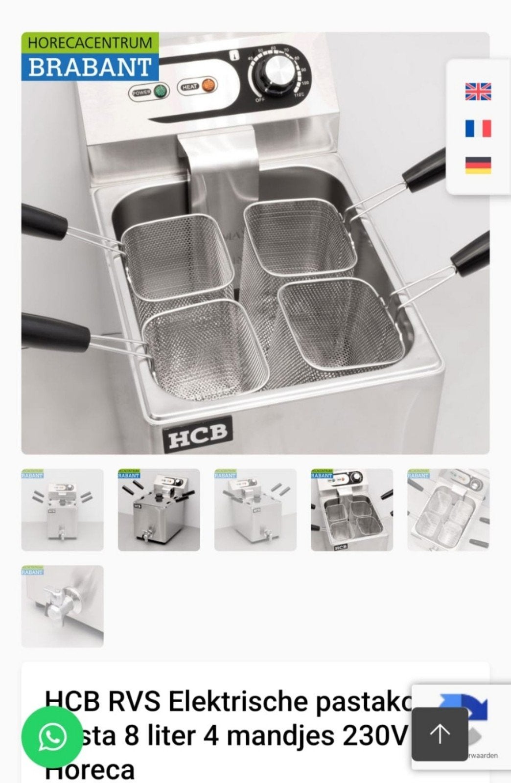 HCB RVS Elektrische pastakoker 8L met 4 mandjes, Ophalen