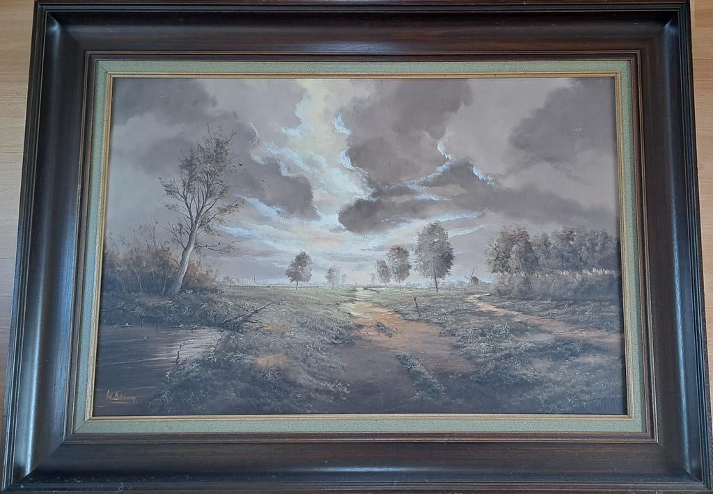 Schilderij Willem Kroon - Hollands Landschap met Molen, Antiek en Kunst, Kunst | Schilderijen | Klassiek, Ophalen