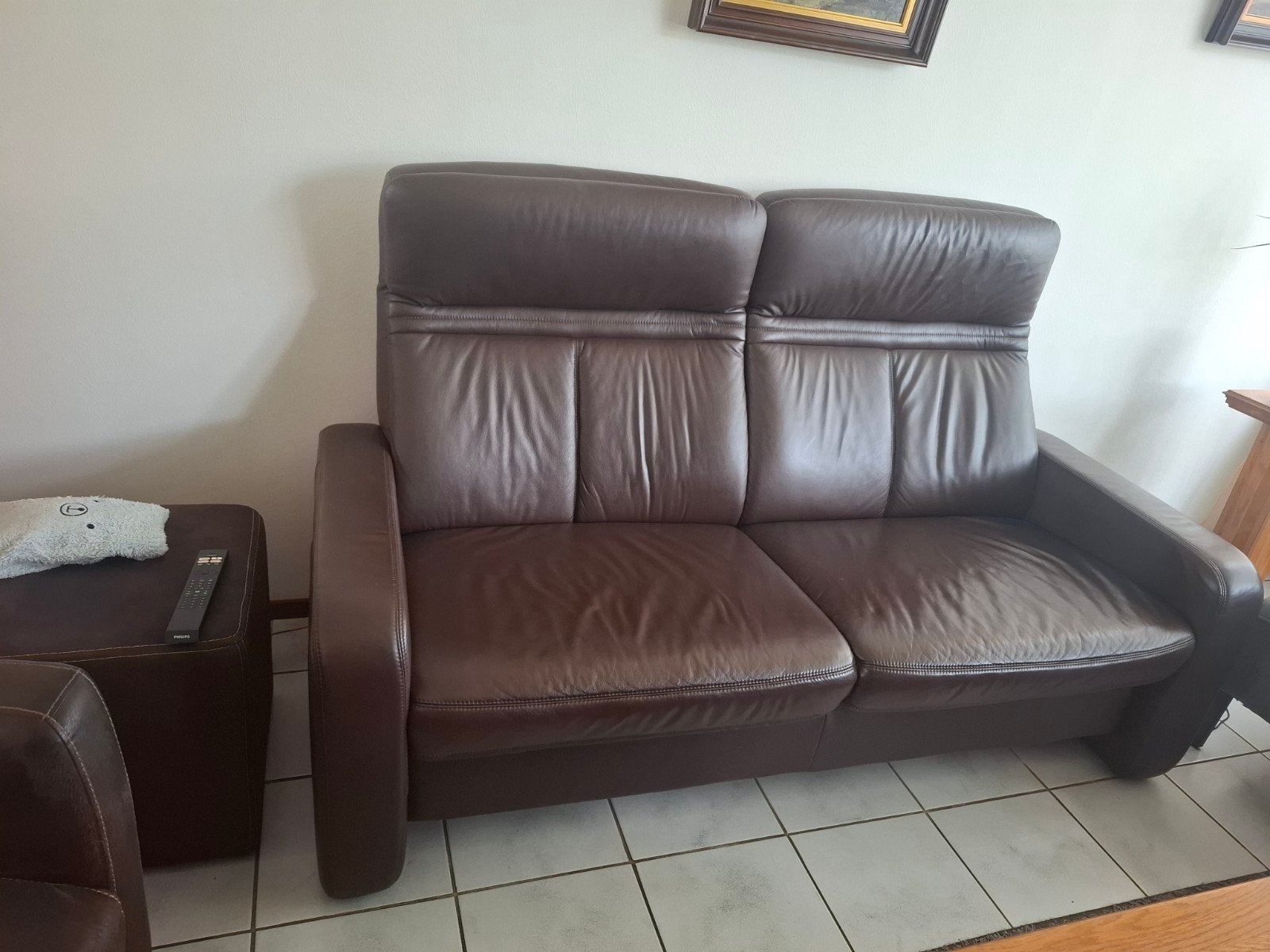 Comfortabele lederen senioren bank en stoel, Huis en Inrichting, Ophalen, Gebruikt, Klassiek, Comfortabel, 150 tot 200 cm