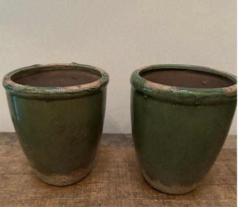 Serax bloempot groen Craquelé 14 cm hoog dia 12 cm 2 stuks, Ophalen, Rond, Binnen, Zo goed als nieuw