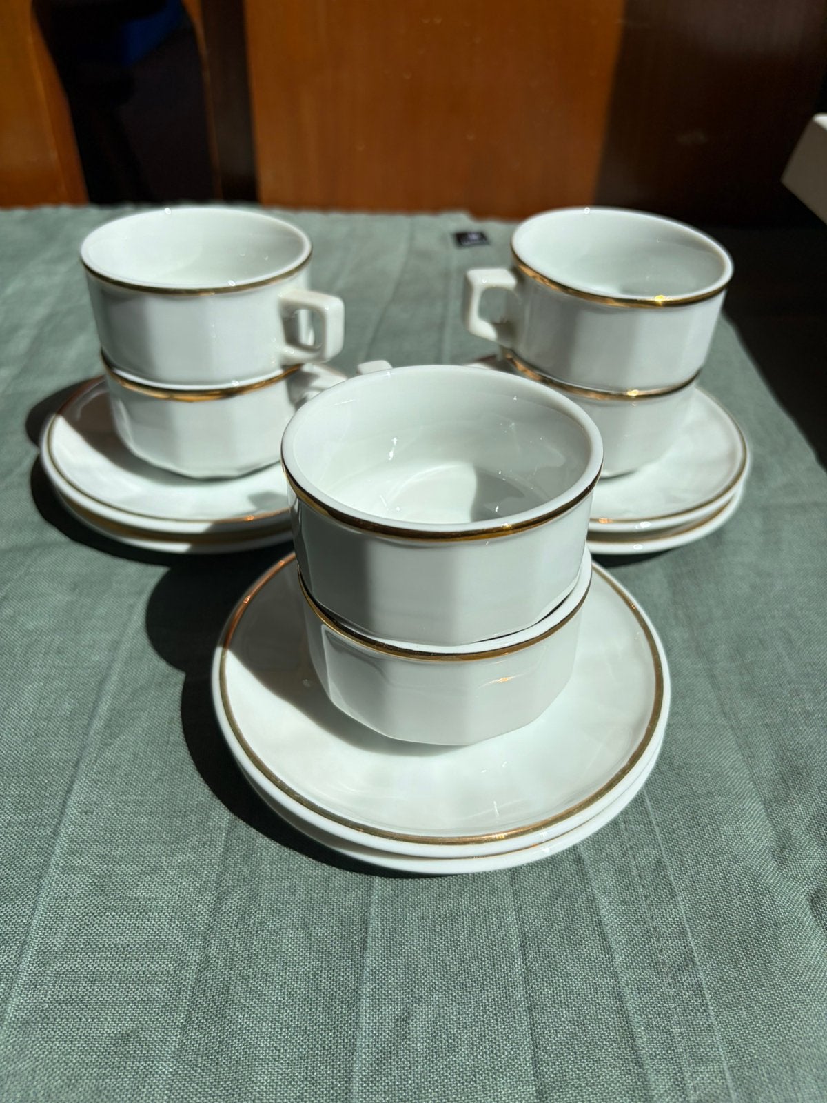 Vintage Franse stijl "Porcelaine Bistro" Set van 6, Ophalen of Verzenden, Zo goed als nieuw, Porselein, Kop en/of schotel