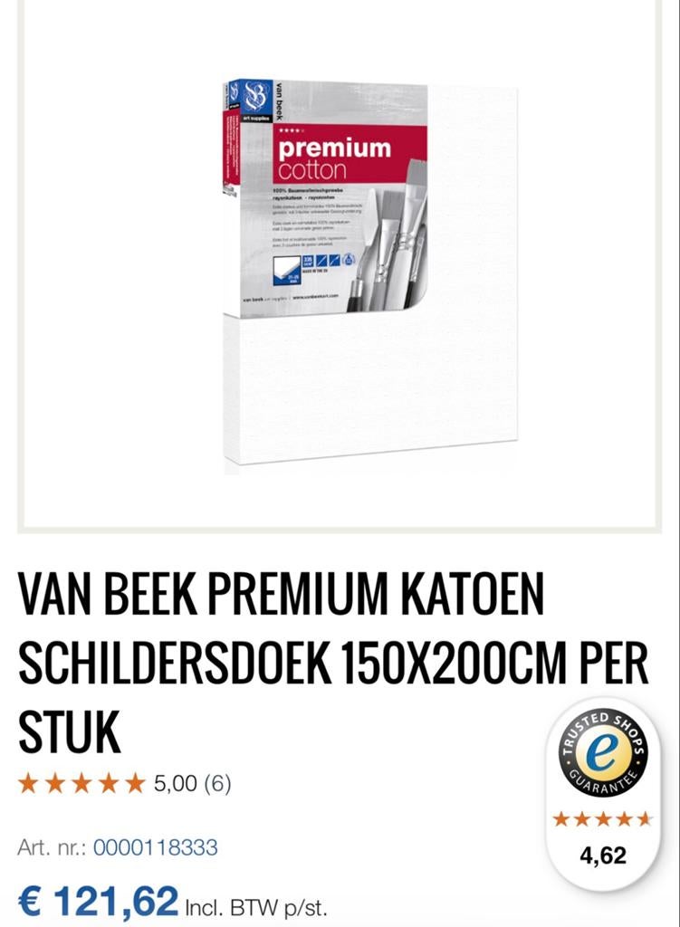Van Beek Premium Katoen Schildersdoek 150x200cm canvas, Hobby en Vrije tijd, Schilderen, Ophalen, Nieuw, Doek