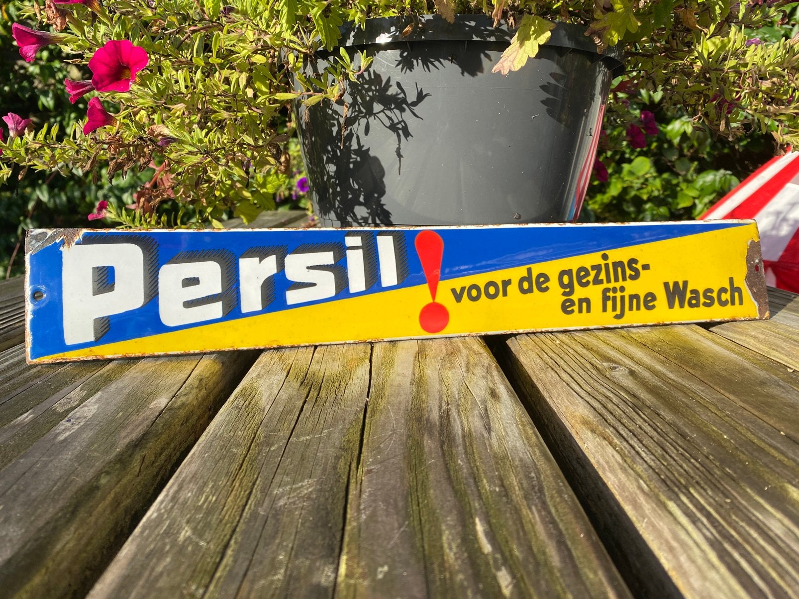 PERSIL voor de gezins- en fijne Wasch emaille reclamebord, Ophalen of Verzenden, Zo goed als nieuw, Reclamebord