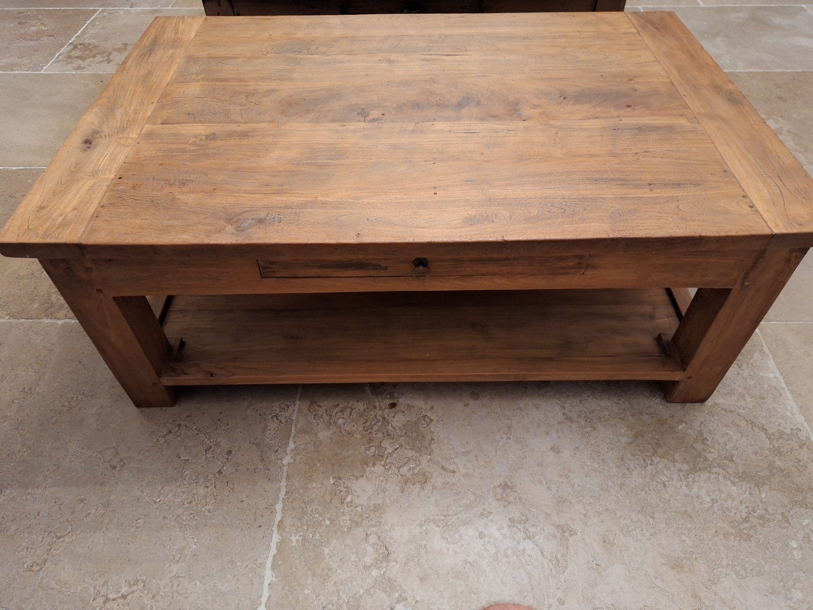 Robuuste salontafel teakhout, Gebruikt, 100 tot 150 cm, Rustiek, Teakhout