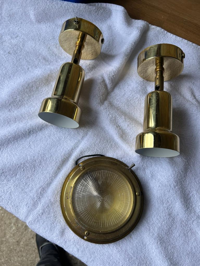 Messing spotjes en patrijspoort lamp, Watersport en Boten, Accessoires en Onderhoud, Ophalen of Verzenden, Gebruikt, Binnenverlichting