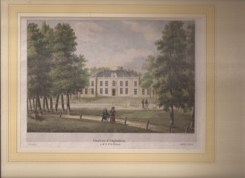 Hummelo Chateau d' Enghuizen Ingekleurde Litho Jobard c1825, Stadsgezicht, Ophalen of Verzenden, Blanco verso, 16 cm