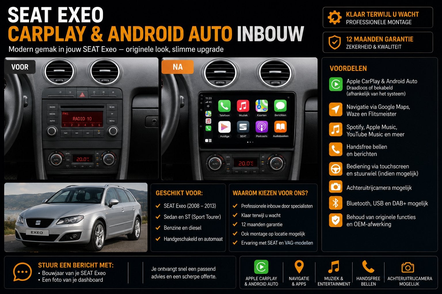 SEAT Exeo CarPlay & Android Auto Inbouw, Auto diversen, Autoradio's, Nieuw, Ophalen