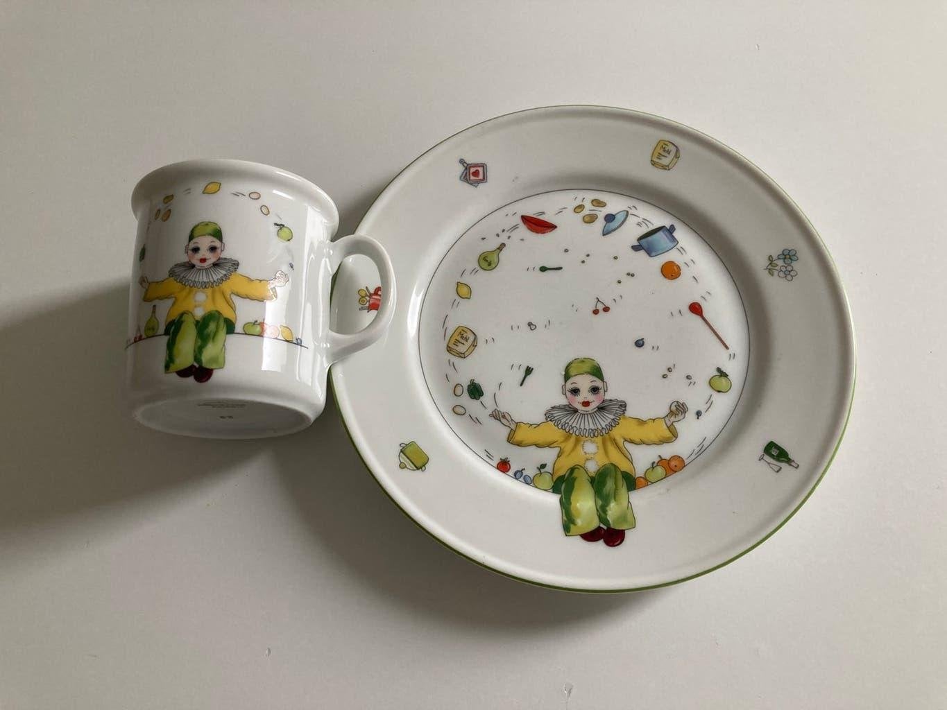 Kinderservies porselein vintage bord+beker Kronester Bavaria, Ophalen of Verzenden