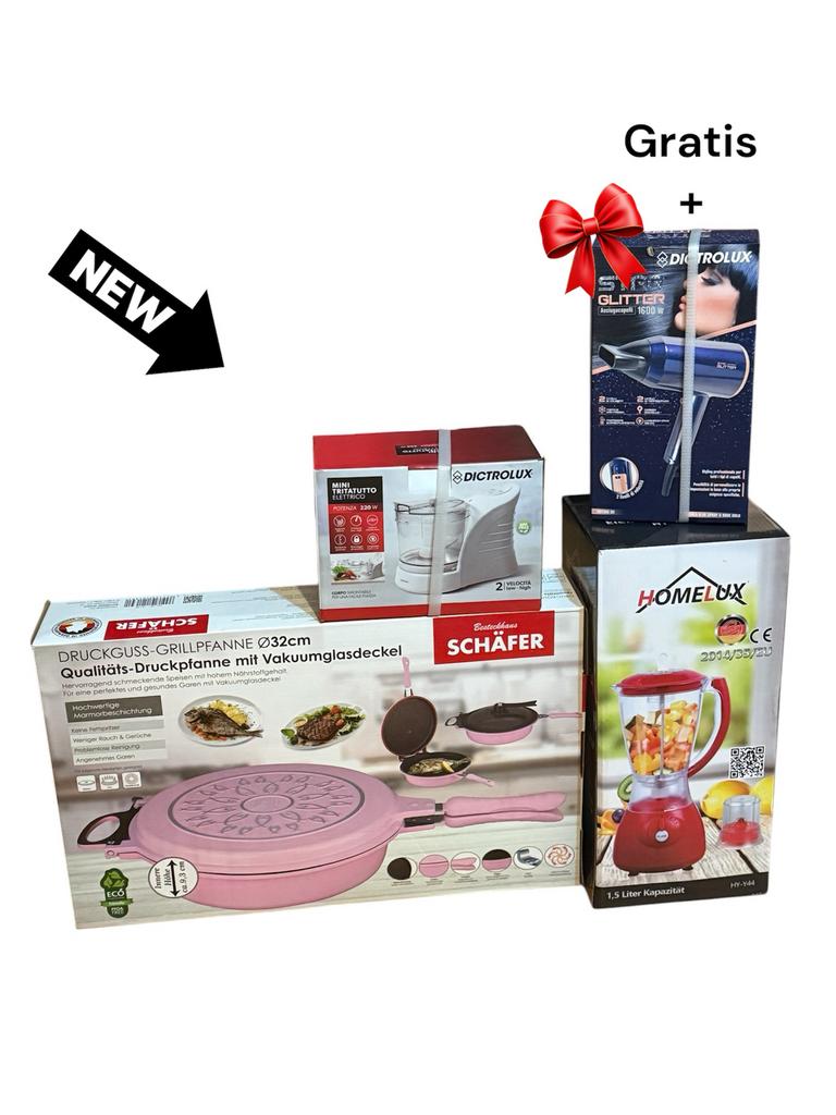 Keukenpakket: Grillpan, Blender, Hakmolen + Föhn (Gratis), Ophalen of Verzenden, Nieuw