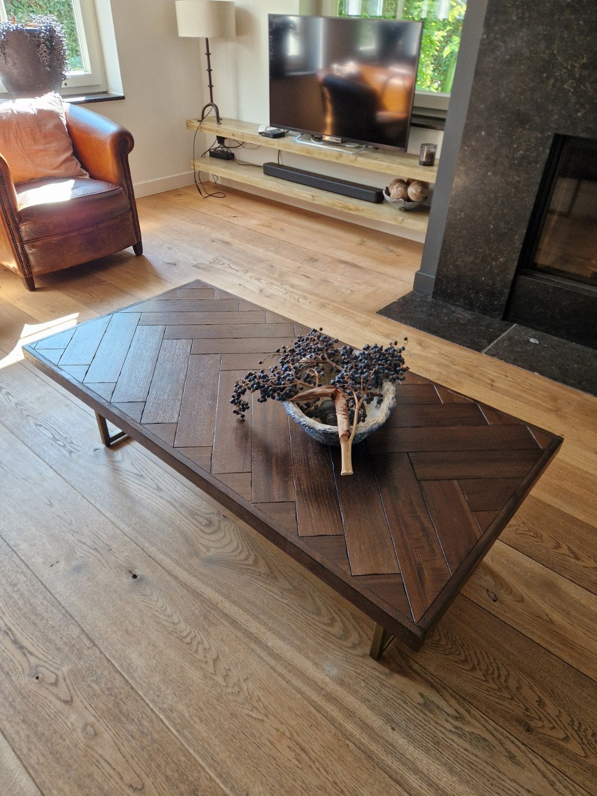 Dutchbone salontafel - acacia brown, Huis en Inrichting, Tafels | Salontafels, Ophalen, Gebruikt, 100 tot 150 cm, 50 tot 100 cm