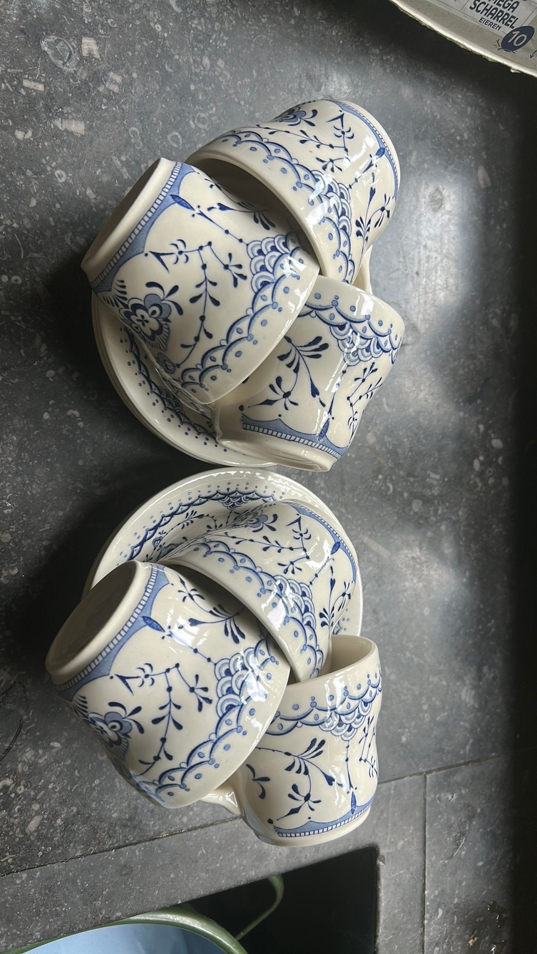 Delfts Blauw Stijl Kop en Schotel Set - 6 Stuks, Keramiek, Ophalen of Verzenden, Zo goed als nieuw, Overige stijlen