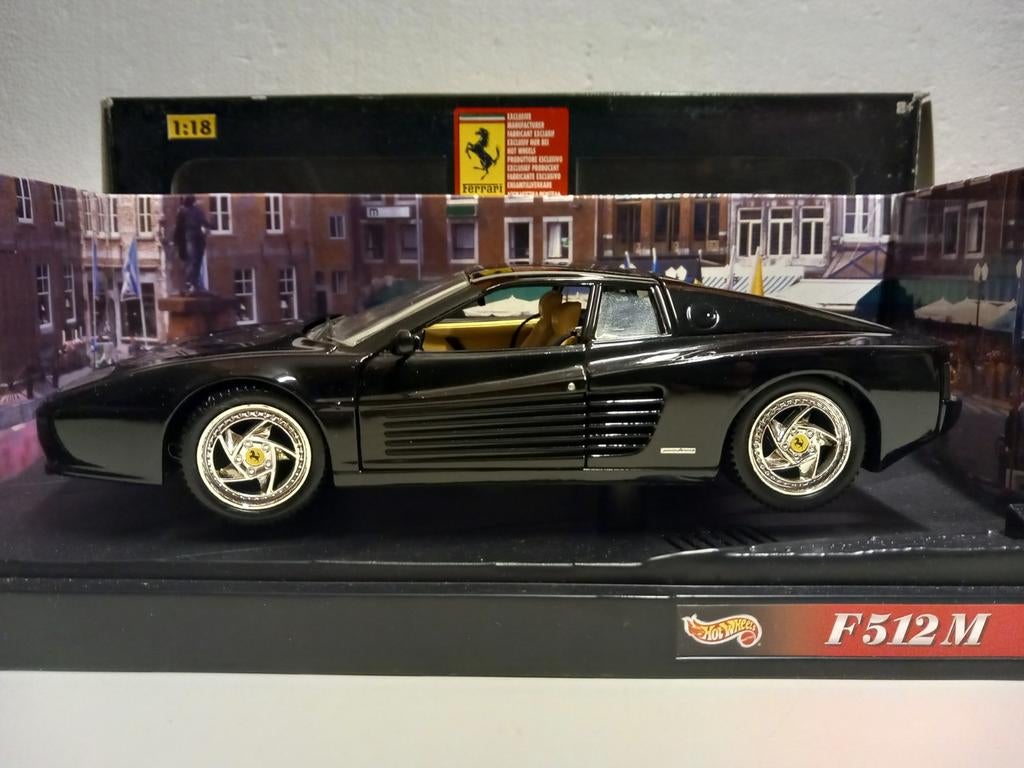 Ferrari 512 TR Testarossa zwart Hot Wheels metal 1:18 KRD, Ophalen of Verzenden, Zo goed als nieuw, Auto, Hot Wheels