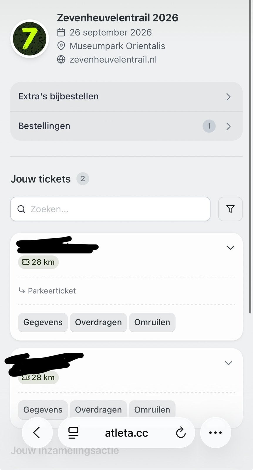 Zevenheuvelentrail 2026 startbewijs 2x (+ parkeerticket), Ophalen of Verzenden, Nieuw, Overige typen, Overige merken