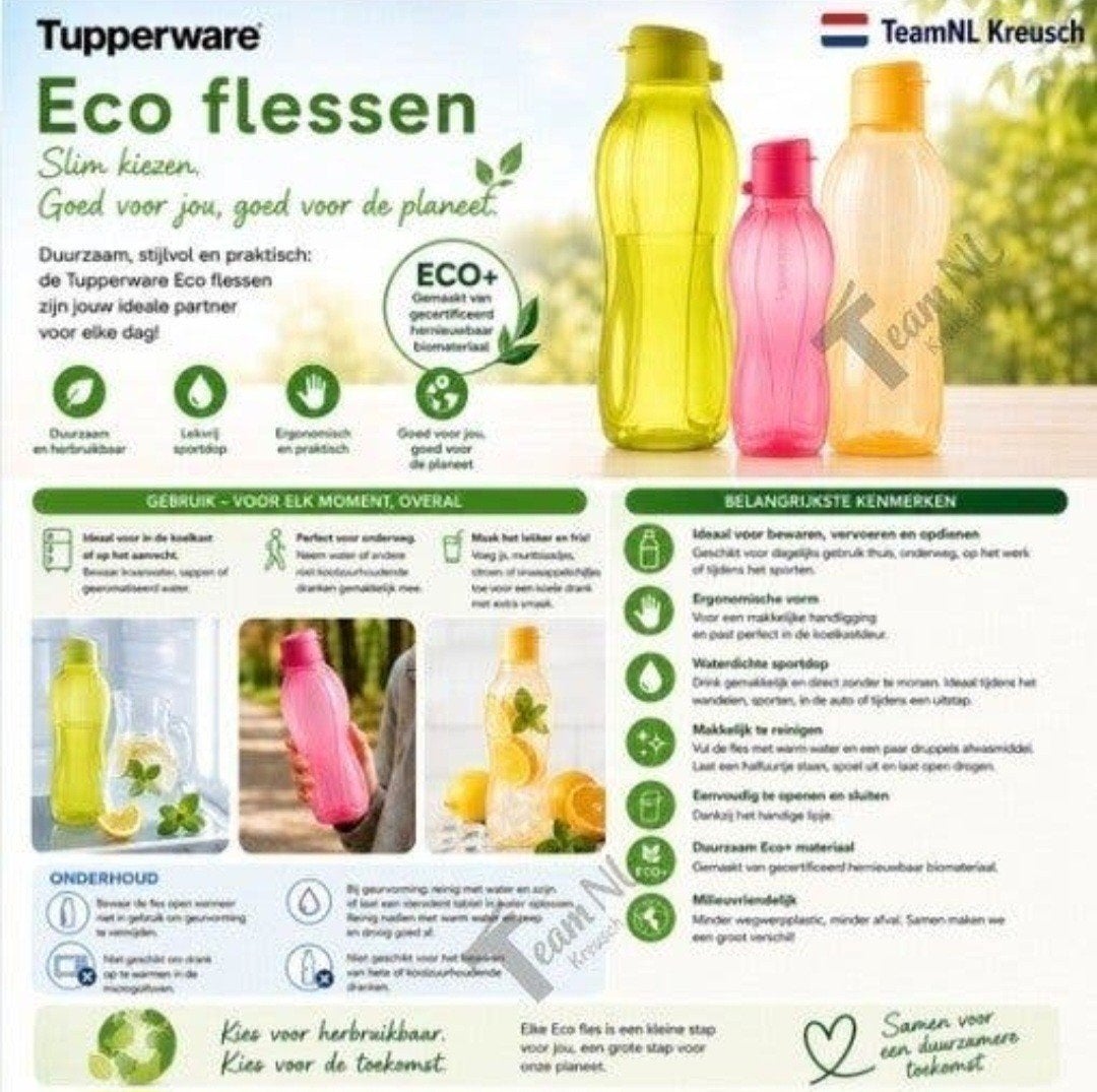 TUPPERWARE ECO flessen
alle maten - Sportdop - Draaidop, Ophalen of Verzenden, Nieuw, Overige typen