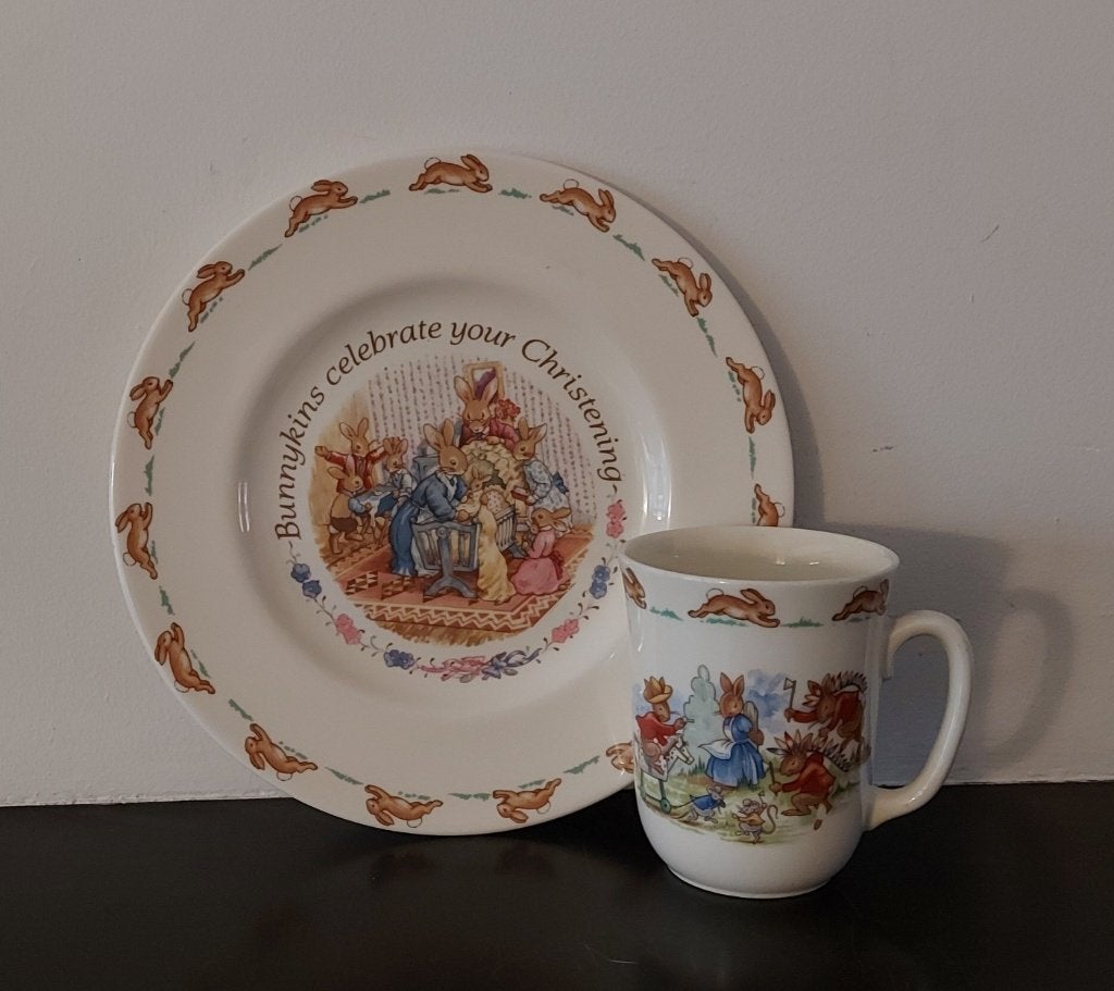Vintage Bunnykins Royal Doulton bord en beker, Ophalen of Verzenden