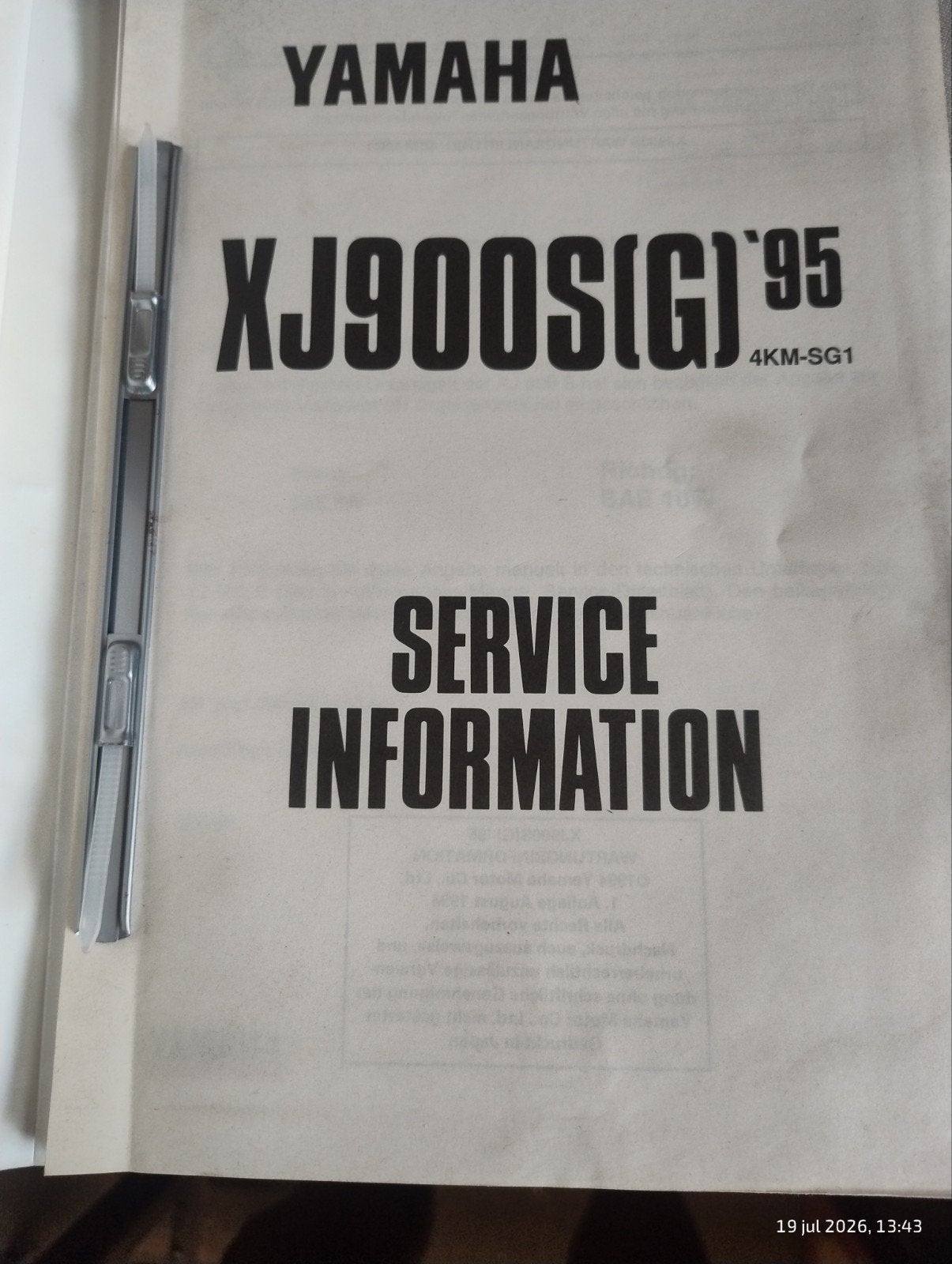 Yamaha XJ900S(G) '95 Service Informatie Handboek, Motoren, Handleidingen en Instructieboekjes, Verzenden, Yamaha