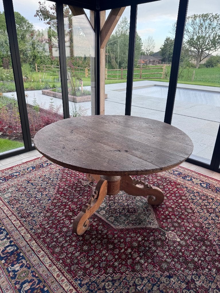 Eettafel, landelijke robuust, rond, Huis en Inrichting, Tafels | Eettafels, Ophalen, Gebruikt, Landelijk, Vijf personen of meer