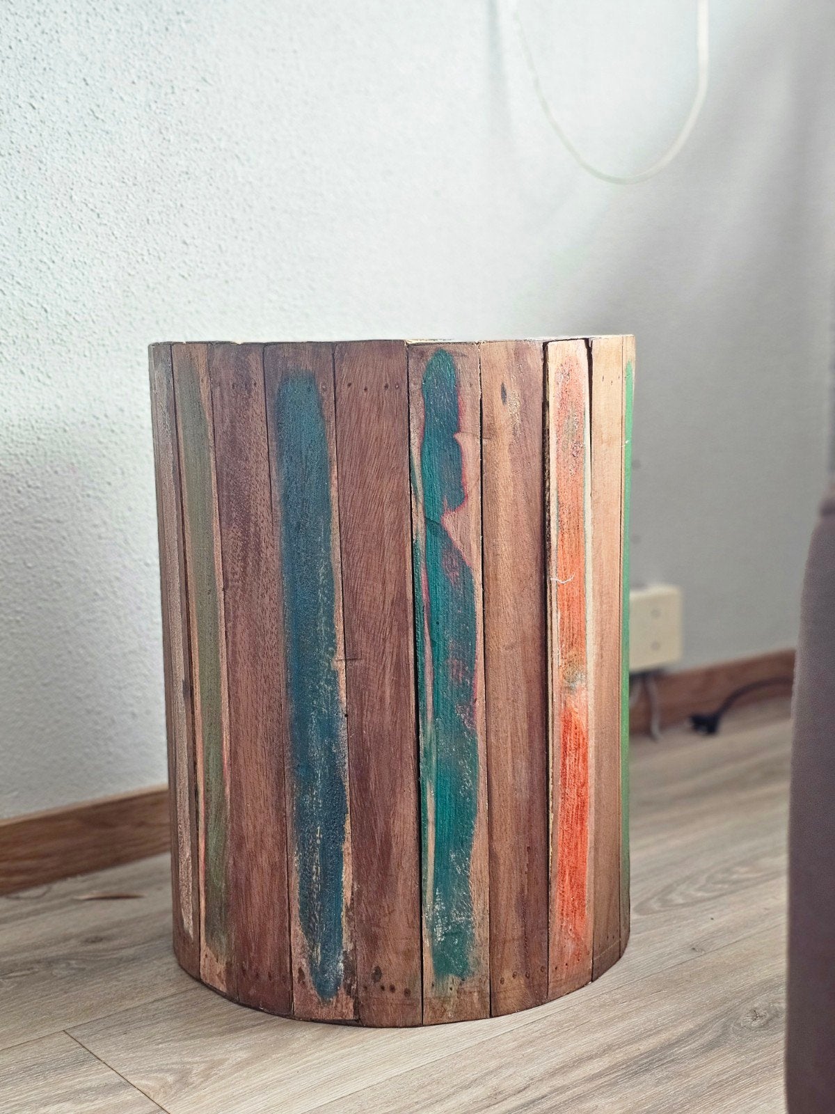 Kleurrijke houten poef!, Minder dan 55 cm, Recycle en speels, Rond, Hout