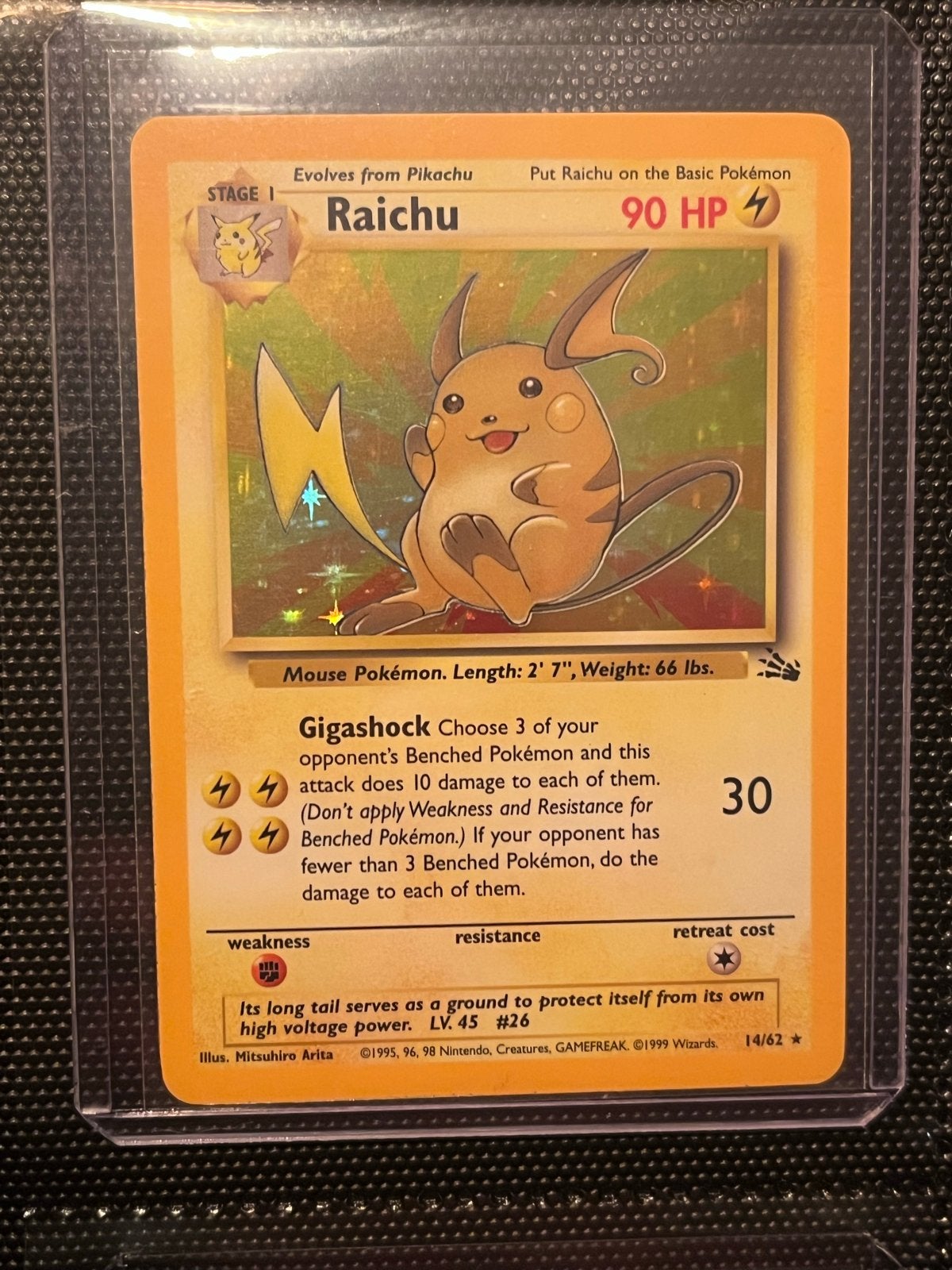 Pokémon Raichu 14/62 Holo Foil fossil Set (1999) - Zeldzaam, Ophalen of Verzenden, Zo goed als nieuw, Losse kaart, Foil