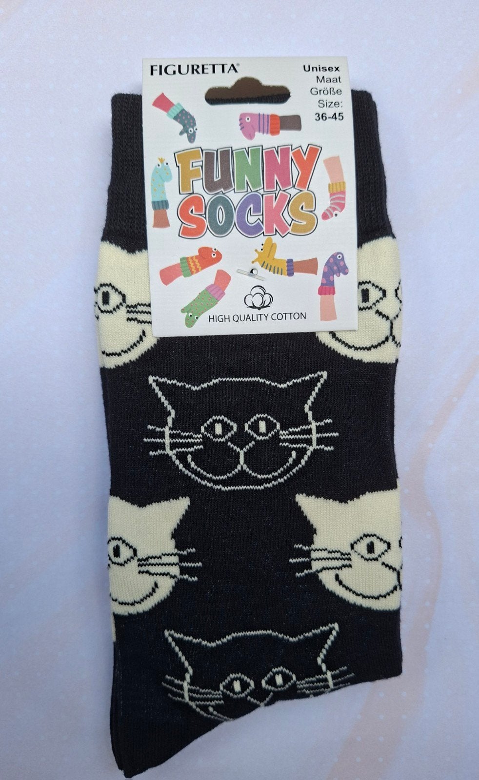 Funny Socks; One Size (Poesjes-print), Sokken en Kniesokken, Overige kleuren, Nieuw, Overige maten
