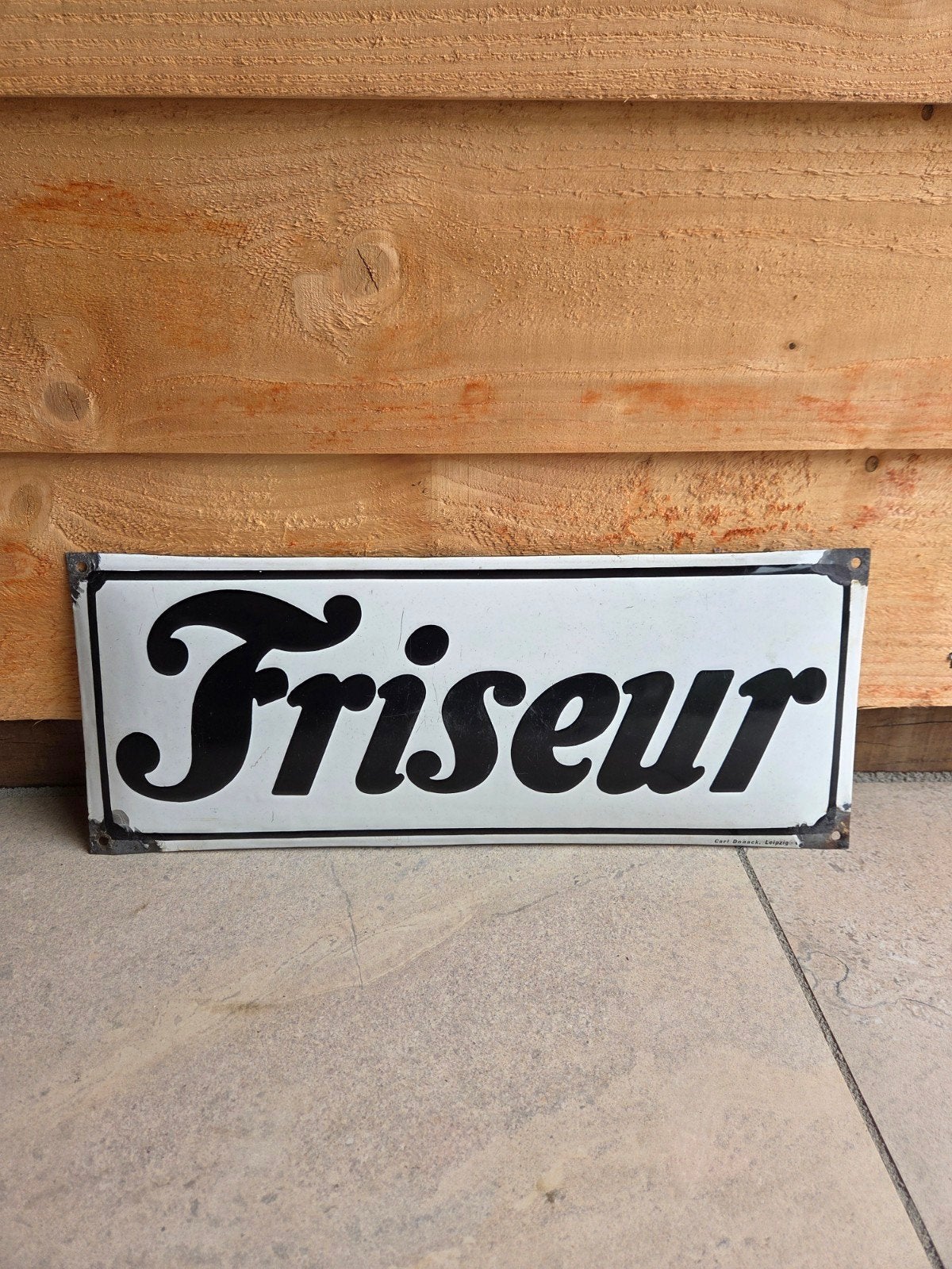 Emaille bord Friseur kapper, Verzamelen, Ophalen of Verzenden, Gebruikt, Reclamebord
