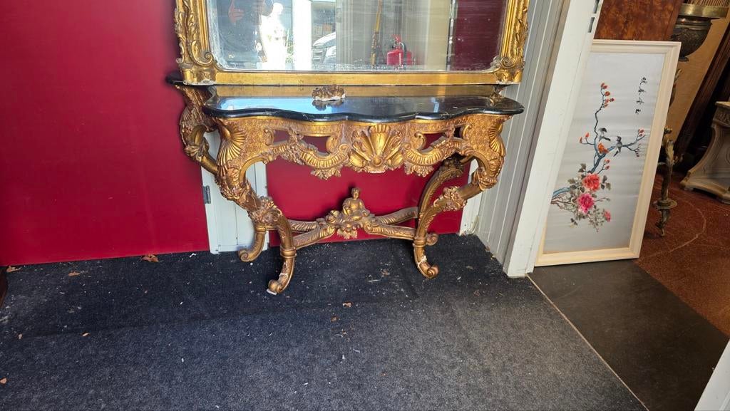 Vroeg 19e-eeuwse Franse Sidetable met Spiegel, Ophalen, Rechthoekig