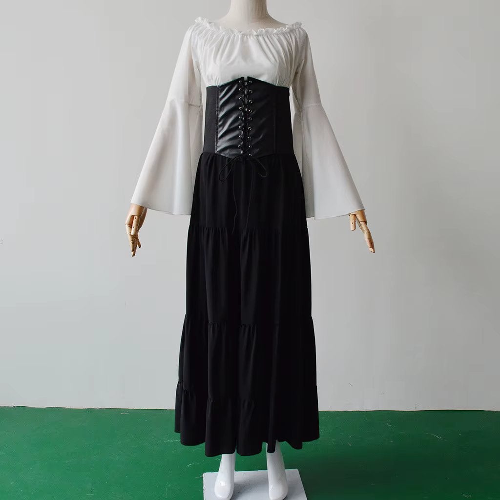 Wit zwarte dames keltische korsetjurk, Verzenden, Nieuw, Pak of Jurk