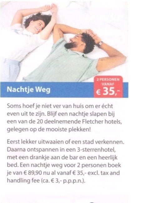 Fletcher Hotels 2 personen voor € 35,-  (kortingslink), Twee personen, 1 overnachting
