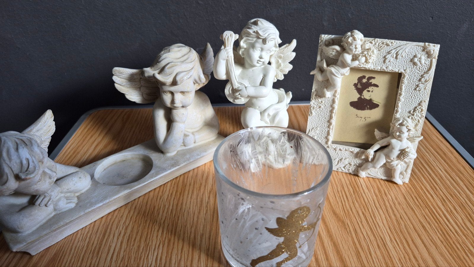 Set van 3 Engelen Decoratie en Fotolijstje, Huis en Inrichting, Overige materialen, Ophalen of Verzenden, Wit, Gebruikt