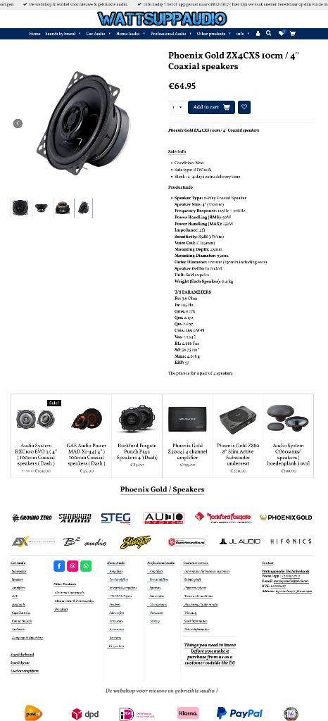Phoenix Gold ZX4CXS 10cm / 4'' Coaxial speakers, ., Hifi-Focus, Aalsmeerderweg 173 1432 CL, Aalsmeer, Nieuw