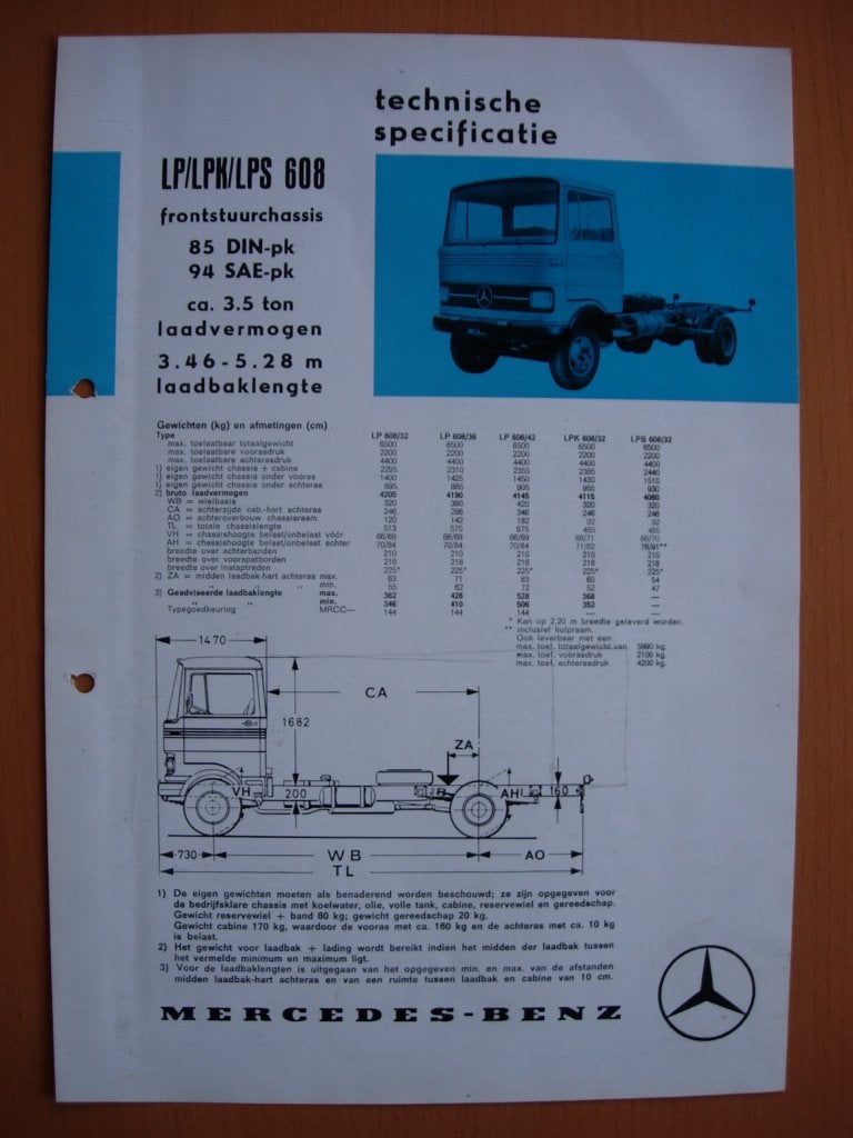 Mercedes LP LPK LPS 608 Technische Specificatie folder 1971, Zo goed als nieuw, Mercedes-Benz, Mercedes, Ophalen of Verzenden