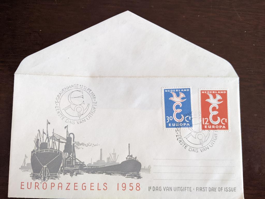 NL 1958; FDC E-35 EUROPAZEGELS, Verzenden, Onbeschreven, Nederland