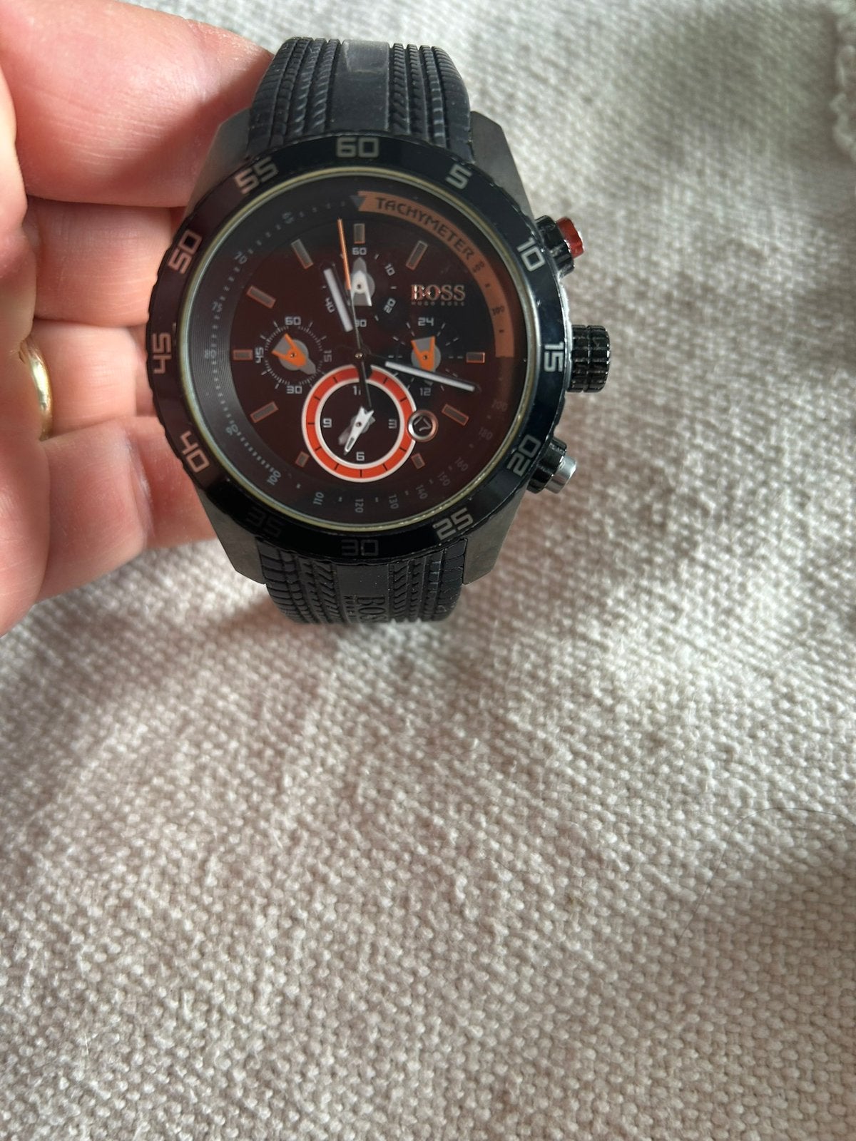 Hugoo Boss 46 mm chronowatcg, Ophalen of Verzenden, Gebruikt, Staal, Overige merken