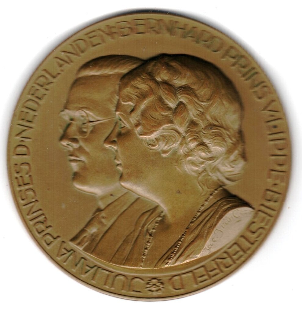 Huwelijkspenning uit 1937 Juliana en Bernard, Ophalen of Verzenden, Brons, Nederland
