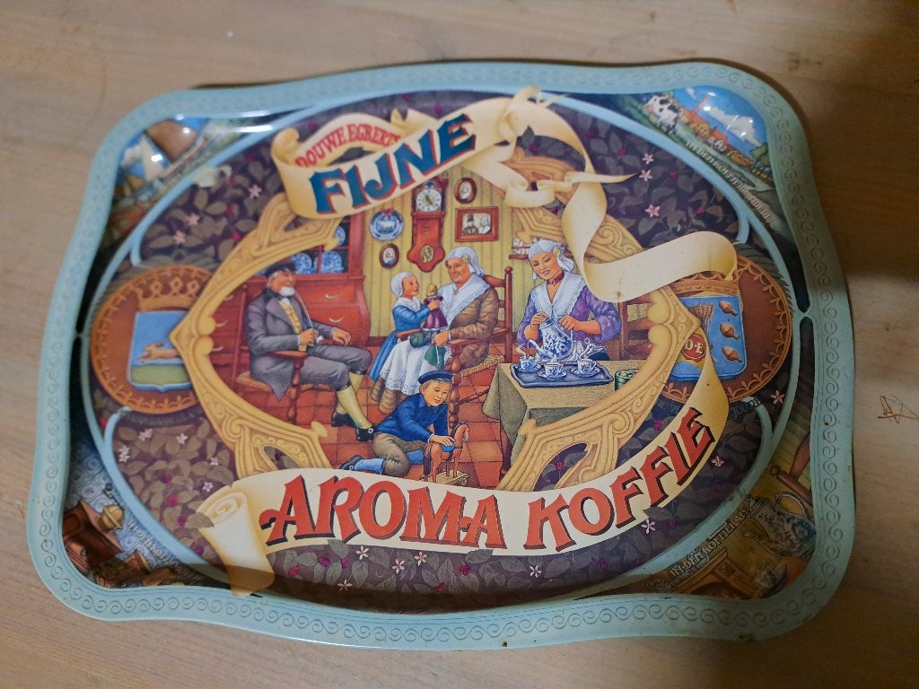 Vintage Douwe Egberts Dienblad, Gebruikt, Ophalen of Verzenden, Afgeronde hoeken, Dienblad