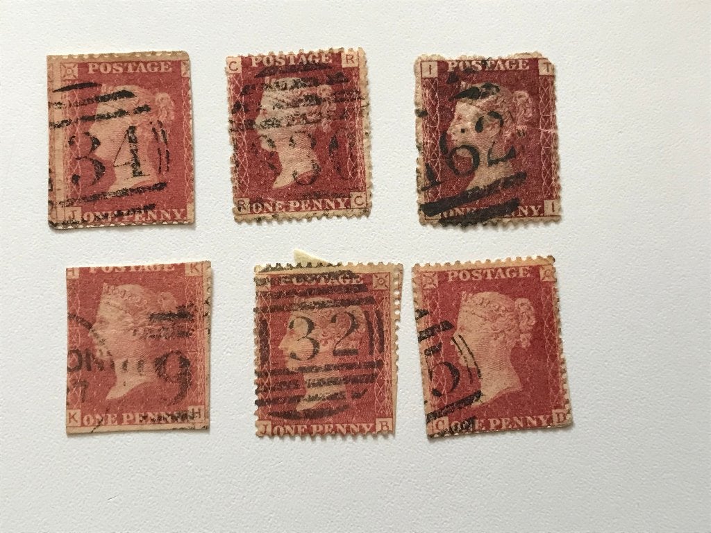 6x one penny Queen Victoria rood Engeland postzegels, Postzegels en Munten, Postzegels | Europa | UK, Verzenden, Gestempeld