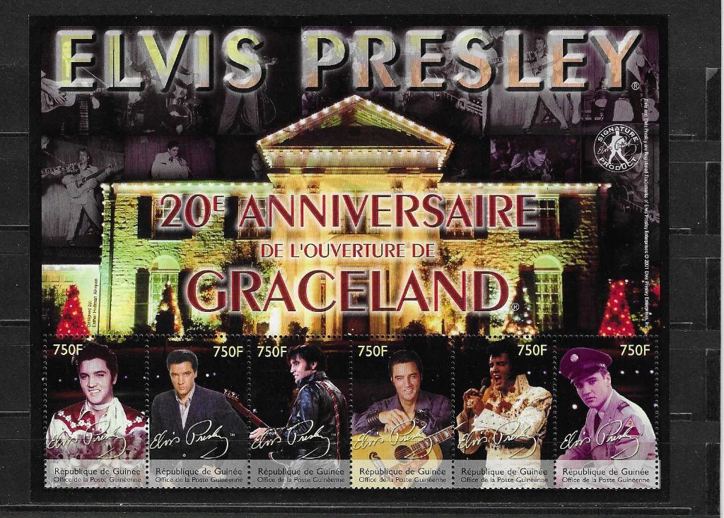 Postzegels Guinee blok Elvis Presley graceland, Ophalen of Verzenden, Guinee, Postfris