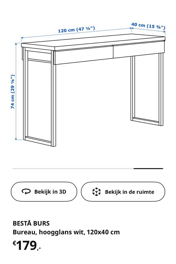 Bureau hoogglans wit Besta Burs ikea, Huis en Inrichting, Bureaus, Ophalen of Verzenden, Zo goed als nieuw