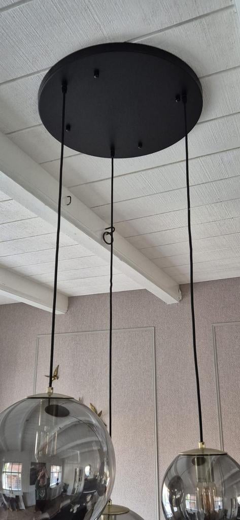 Stijlvolle hanglamp met 3 glazen bollen, Ophalen, Zo goed als nieuw, Glas, Minder dan 50 cm