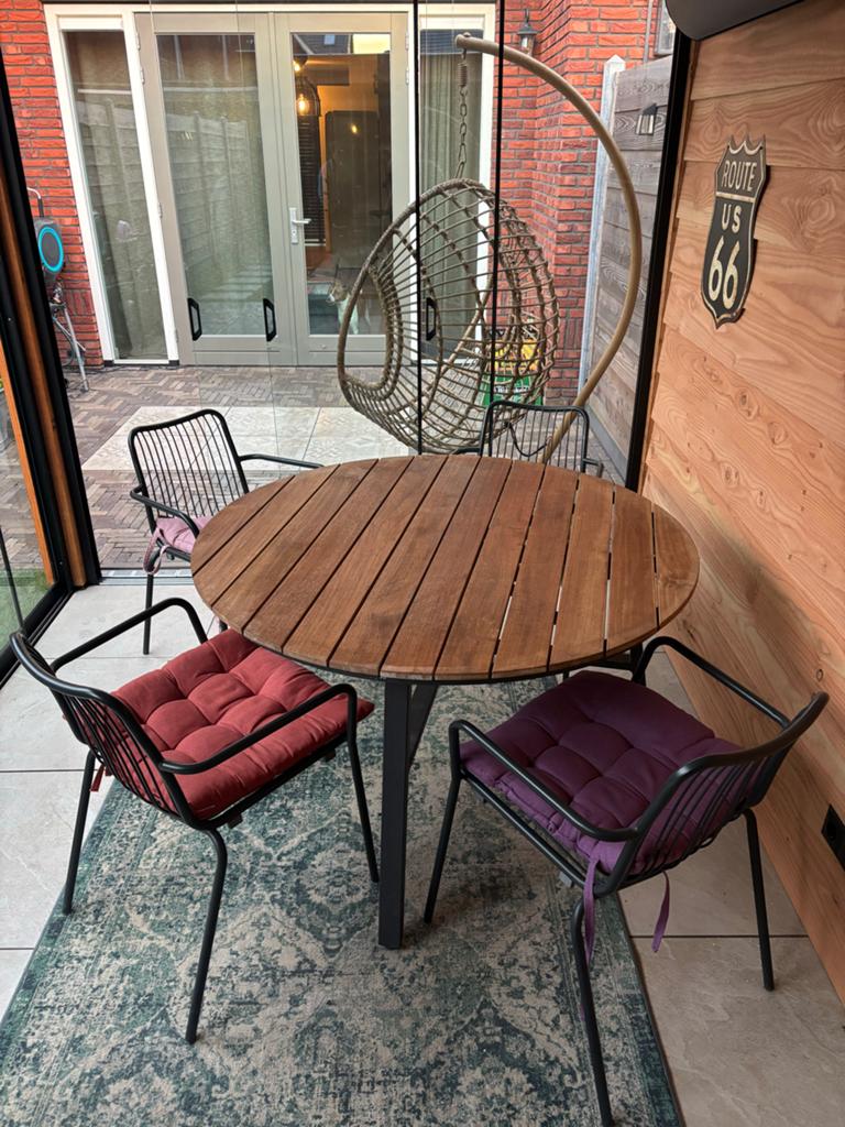 Tuinset ronde tafel, Huis en Inrichting, Tafels | Eettafels, Ophalen, Gebruikt, 100 tot 150 cm, Rond
